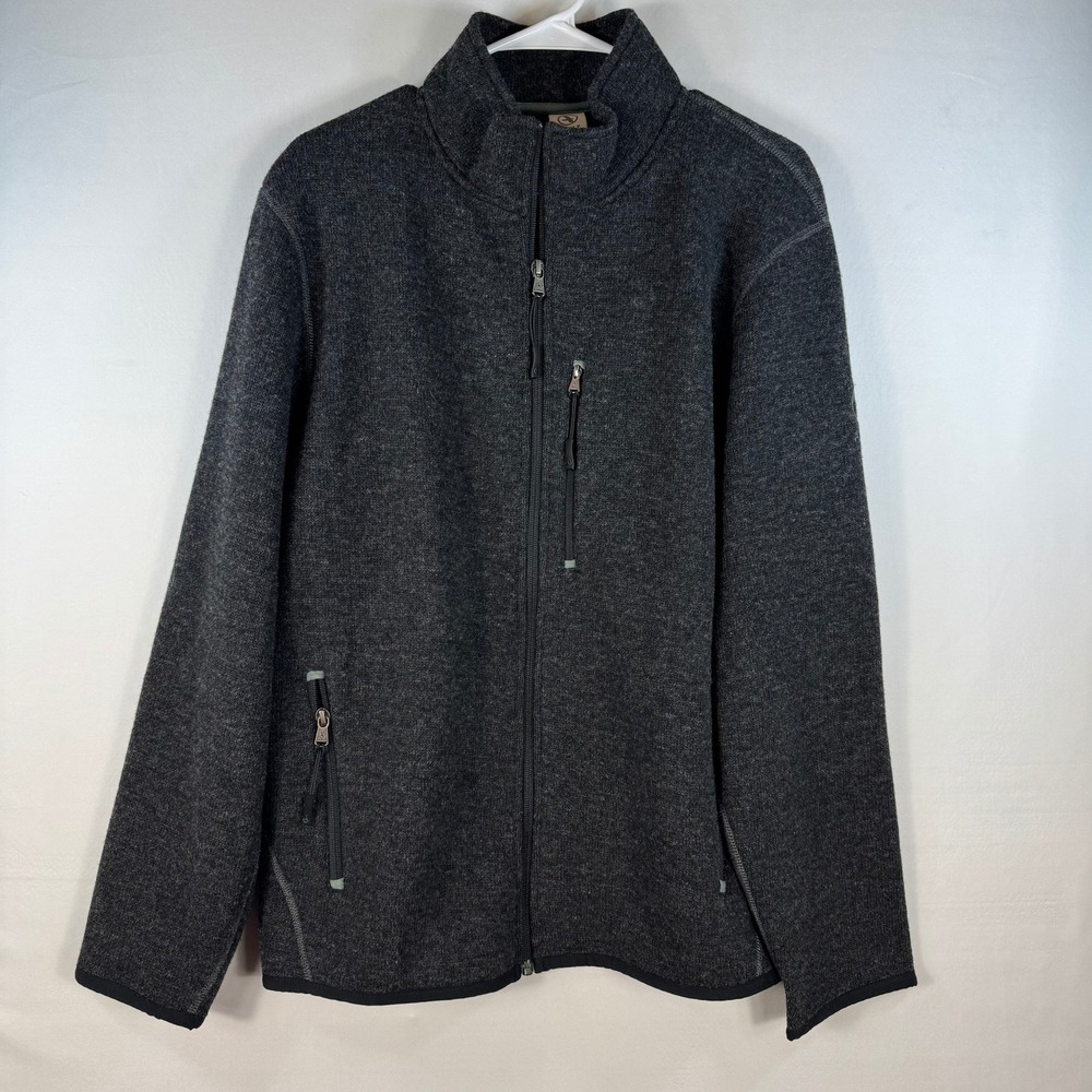 Aigle Mens Wool Blend Full Zip Jacket Charcoal Gray Heather Mock Neck Large